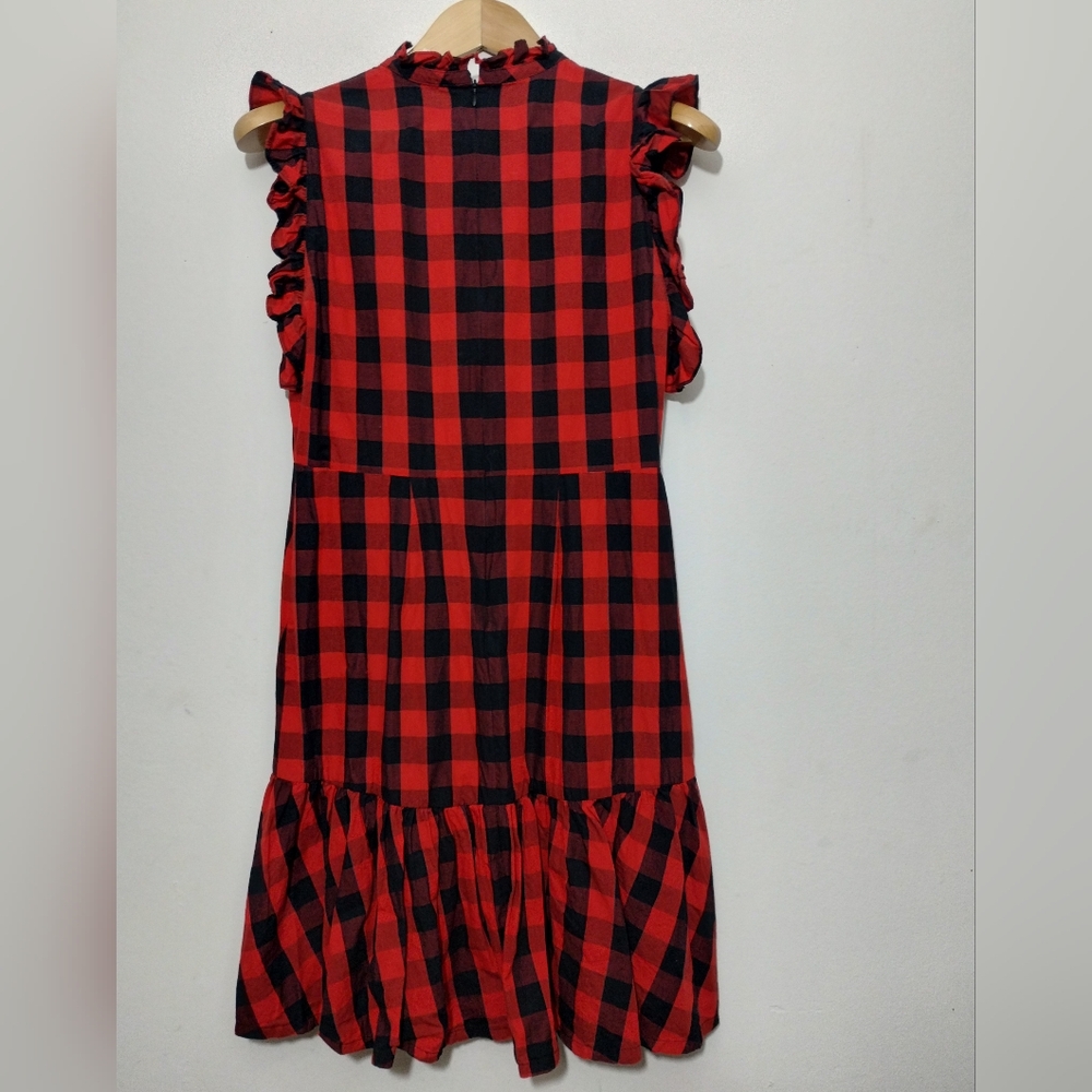 Vetiver Free People Buffalo Plaid Drop Waist Dress Women's 6 Poppy - Picture 5 of 5